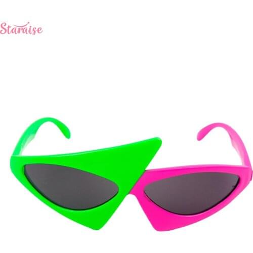Staraise Novelty Green Pink Contrast Funny Glasses Roy Purdy Glasses Hip-Hop Asymmetric Triangular Sunglasses Party Decorations