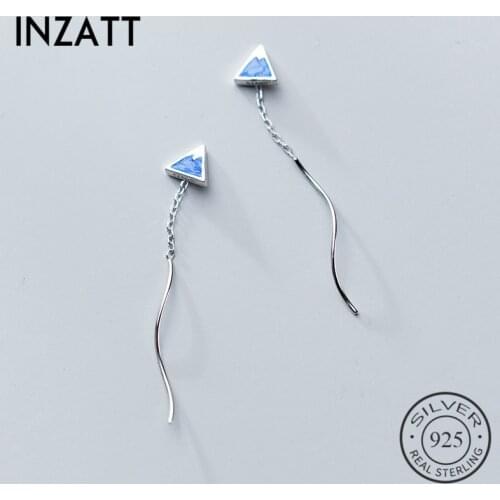 INZATT Real 925 Sterling Silver Bohemia Blue Enamel Triangle Elegant Tassel Dangle Drop Earrings For Women party Fashion jewelry