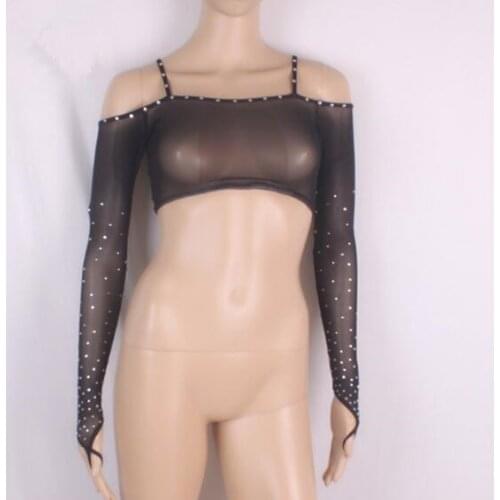 Womens Mesh Strap Off Shoulder Crop Top Long Sleeve Sexy Belly Dance Blouse Black Purple Red White Blue Free Shipping