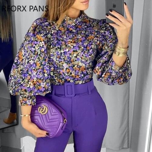 Floral Print Lantern Sleeve Top Womens Tops and Blouses