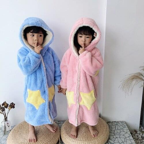 Winter Flannel Kids Pajamas Winter Warm Children Sleepwear Pajamas Boy Girl with Hooded Casual Kids Children One-piece Pajamas