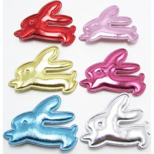 100pcs/lot Shiny PU rabbit Easter Bunny padded applique crafts for headwear bag shoe garment accessories