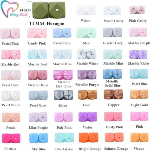 100 PCS Metallic Colors Silicone Loose Beads 14-17 MM Geometric Hexagon Silicone Beads DIY Necklace Hexagon Teething Beads