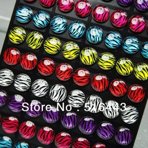 A-447 144pcs Mix Color Lucite Enamel Zebra Pattern Stainless steel Women Mens Stud Earrings Wholesale Fashion Jewelry