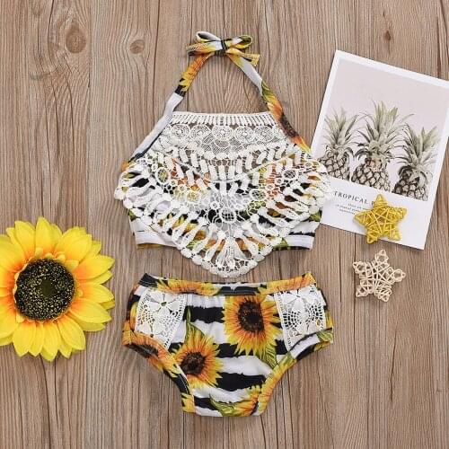 2pcs Bikini Set For Toddler Girls Floral Tassel Tops+sunflower Swimsuit Bikini Shorts Outfits Set Biquini Infantil Girls Bathing
