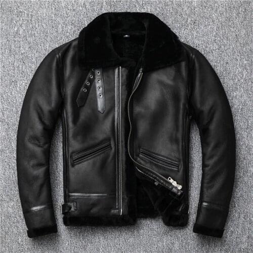 2020 Black Men American Style B3 Pilot Leather Jacket Plus Size XXXXL Genuine Thick Winter Natural Shearling Coat FREE SHIPPING