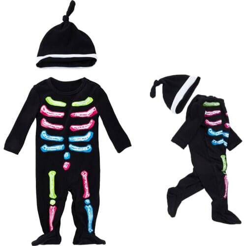 2pcs-Halloween Infant Toddler Baby Boys&Girls Dress Long Sleeve Jumpsuit-Kids Clothes-Skeleton Costume