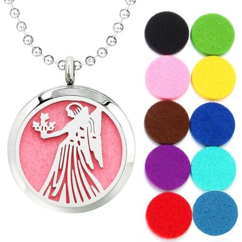 30mm Stainless Steel Diffuser Necklace Pendant Constellation Aromatherapy Perfume Locket Women Jewelry With 10pcs Pads Gifts