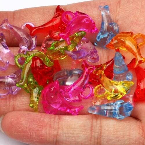 30pcs Cute Dolphin Shape Acrylic Beads 13x18mm Colorful Transparent Loose Spacer Beads For Jewelry Making DIY Accessories