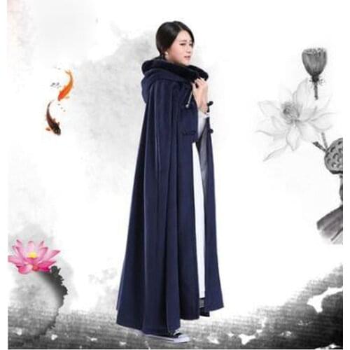 Unisex 7color Winter warm black/gray/red buddhist zen lay clothing robe buddha cape Ponchos suits shaolin monk meditation cloak