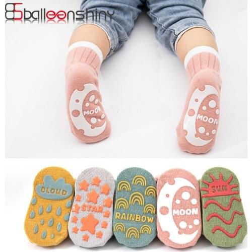 Balleenshiny Non-slip Dispensing Baby Socks Knee High Cute Cartoon Early Education Kids Floor Socks Cotton Candy Color Socks