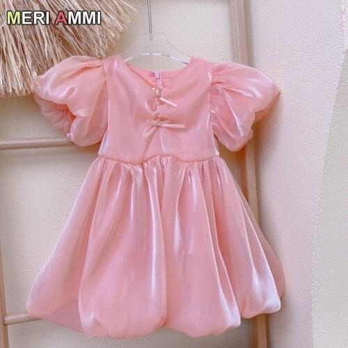 MERI AMMI Children Girl Clothing Short Sleeve Dress Bow Ballgown Party Dress For 3-10 Year Girl