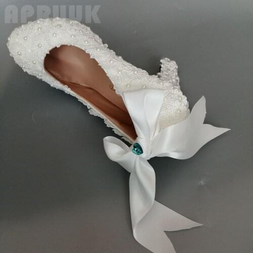 White lace pumps shoes super high 11CM block heels platforms bridal bride wedding shoes ladies party plus size satin bowtie shoe