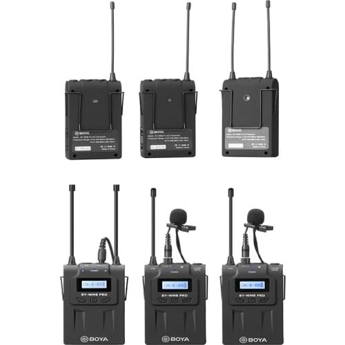 BOYA BY-WM8 Pro-K2 UHF Dual-Channel Lavalier Wireless Microphone System 2 Transmitters & 1 Receiver with LCD Screen for Canon Ni