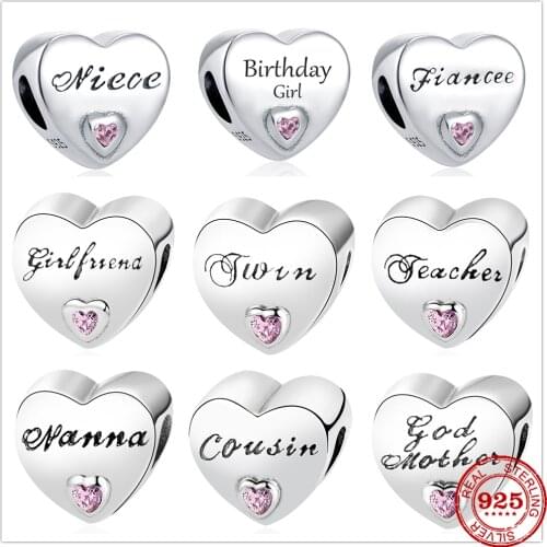 Hot sale 100% 925 Sterling Silver Heart Family Birthday Charm Fit Original Pandora Bracelet Making DIY Fashion Jewelry For Women