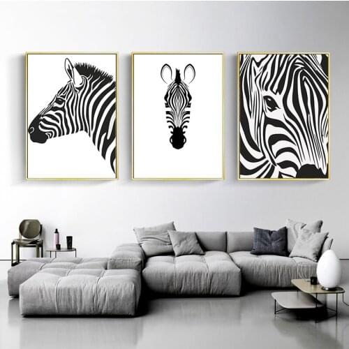 Black and White Zebra Animals Wall Canvas Art Nordic Painting Poster and Print Scandinavian Wall Picture for Living Room Home Dé