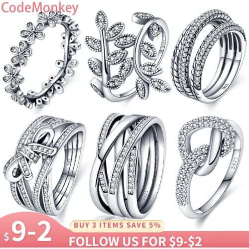 CodeMonkey Authentic 925 Sterling Silver Ring For Women Sparkling Leaves Silver Ring Zircon Jewelry For Women Wedding Gift R7114