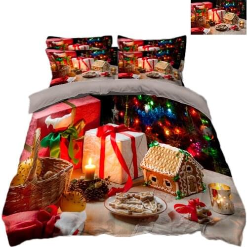 Color christmas gift 3D bedding sets adult bedsheet Pillowcase bed cover flat sheet Bed Linen California king decorate