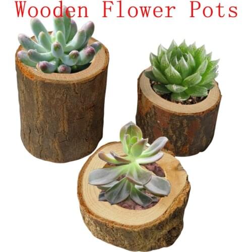 Wooden Crafts Candlestick Small Flower Pot 3 Sizes Hollow Wooden Stake Design Planter For Succulents Home Decoration Plant Pot