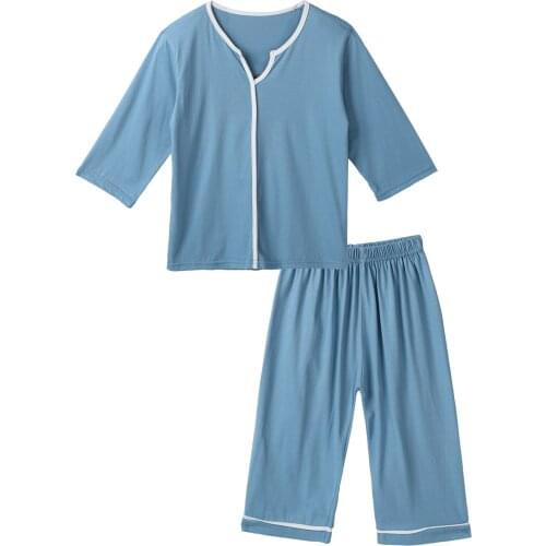 Kids Sleepwear Cotton Summer Girls Pajamas T-shirt Tops + Cropped Pants Home Clothes Spring Boys Pyjamas Set Chidren Tracksuit