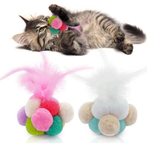 Pet Cat Toy Colorful Handmade Bouncy Ball Kitten Toys Plush Bell Ball Mouse Toy Planet Ball Cat Toys Interactive Pet Supplies