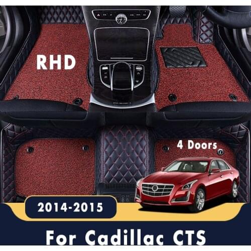 RHD Double Layer Wire Loop Car Floor Mats For Cadillac CTS 4 Doors 2015 2014 Auto Interior Leather Carpet Covers Accessories