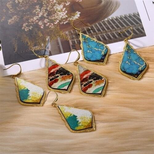 FNIO Retro Style Noble Dangle Earring For Women Geometric Metal Water Drop Painting Fashion Drop Earrings 2019 Jewelry Gift