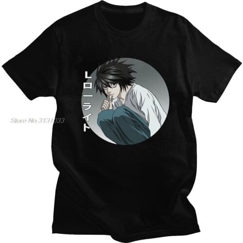 Cool Death Note Tshirt Men Short Sleeved Japanese Name L Lawliet Shirt Anime Summer t-shirt pre-shrunk Cotton Slim Fit Tee