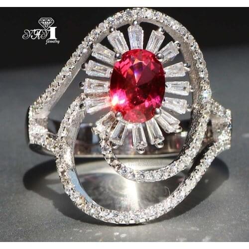 YaYI Fine Jewelry Fashion Princess Claw Set Cut Red Cubic Zirconia Silver Color Engagement Wedding Party Leaves Gift Rings