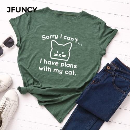 JFUNCY Plus Size S-5XL Women T-shirts Female Short Sleeve Tee Tops Funny Print Woman Casual Tshirt 2020 Summer Cotton T Shirt