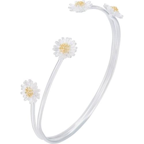 Jisensp New Design Exquisite Cherry Blossom Cuff Bangles & Bracelets Daisy Flower Bangle Pulseira Bijoux for Women wedding gift
