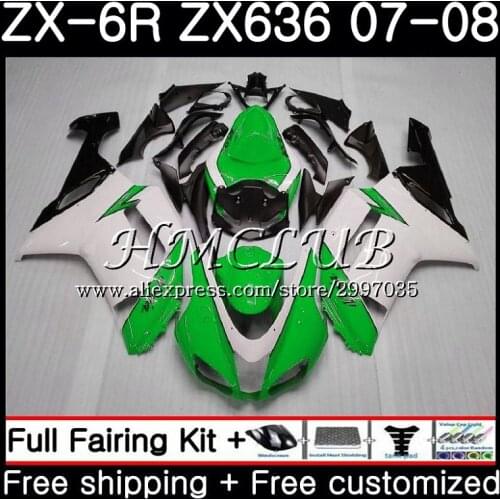 Body For KAWASAKI green white NINJA ZX 6R 6 R 600CC ZX636 2007 2008 54HC.13 ZX600 ZX-636 ZX6R 07 08 ZX 636 ZX-6R 07 08 Fairing