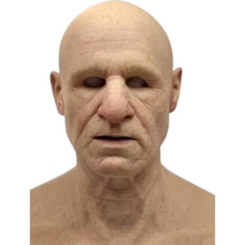 Latex Old Man Mask Male Disguise Cosplay Costume Halloween Party Realistic Scary Funny Masks Performance Prop Old Man With Hair