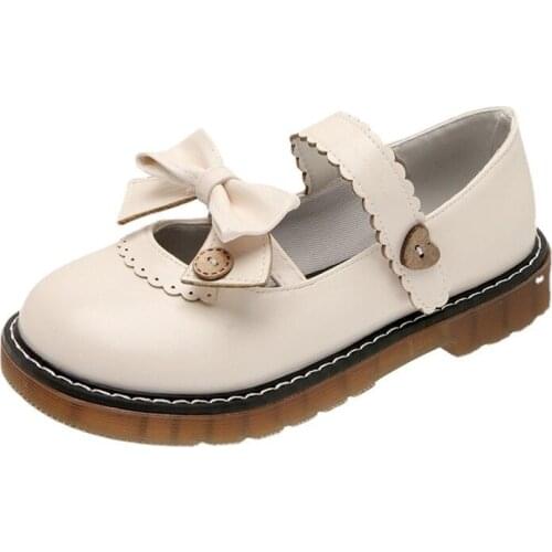 Lolita Japanese Small Leather Shoes Cow Style Cute JK Womens Shoes Spring Retro Bow Flat Shoes Summer Sandals