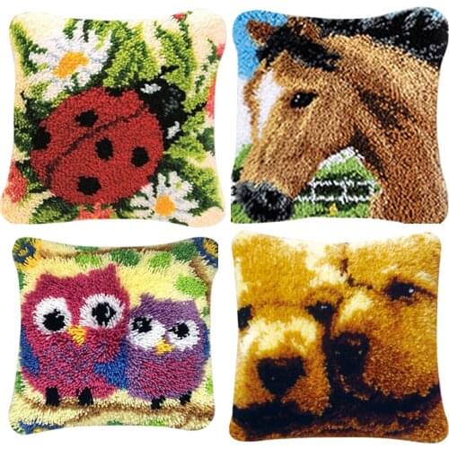 Animal Series DIY Latch Hook Rug Kit 3D Segment Embroidery Pillow Wool Cross Stitch Carpet Set Crafts for Adult Teens Beginners