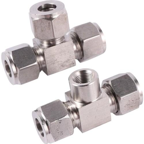 Stainless Steel High Pressure 3/8”Slip Lock Tee Connector 1/8" Female Thread Garden Irrigation Water Diverter Hose Pipe Splitter