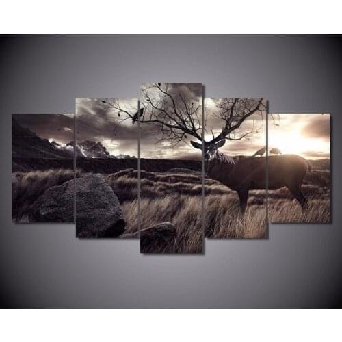 New 5 Pieces/sets Canvas Art HD Elk Sunset Canvas Painting Living Room Decorations For Home Wall Art Prints Canvas Unframed\A112