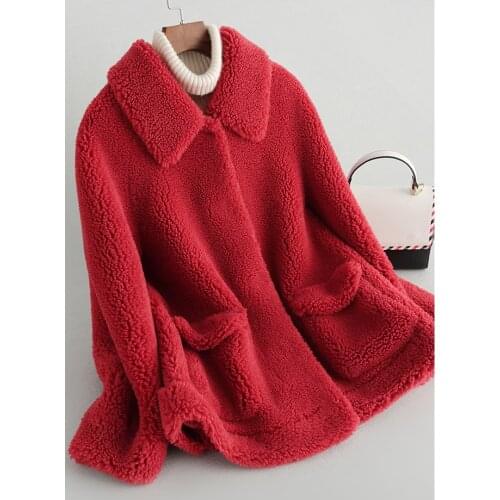 New natural sheep Fur Coat Women Real Sheep Shearling Fur Jacket winter overcoats plus size Free shipping F125