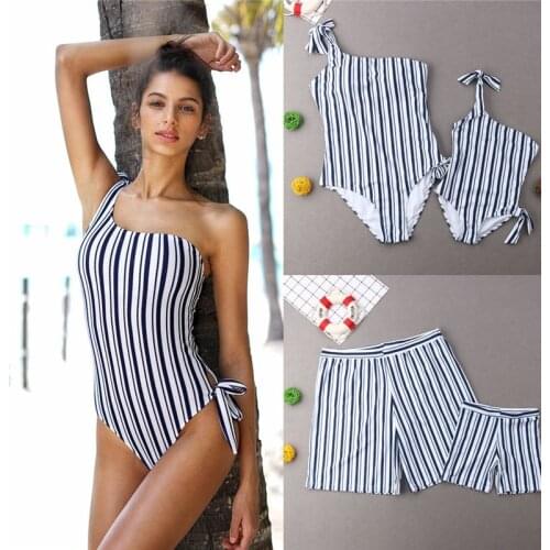 Family Matching Swimwear Stripe Swimsuit Mom Dad Boys Girls Bikini Swim Trunks Mom And Daughter Swimwear Bathing Suit Beach Wear