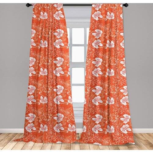 Orange Window Curtain Hawaiian Pattern with Tropical Climate Hibiscus Flowers Abstract Summer Flourish Lightweight Decorative
