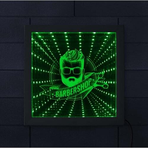 Barber Shop Animated Neon Light Tunnel Lamp Infinity Mirror Frame Men Beard Hairstyle Never-ending Reflections Quadro Decorativo