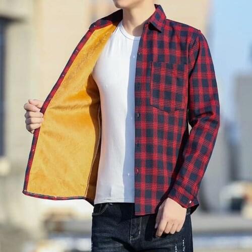 Plus Velvet All-match Long-sleeved Plaid Shirt Mens Winter Thick Style Korean Casual Hong Kong Style Shirt Student Loose Jacket