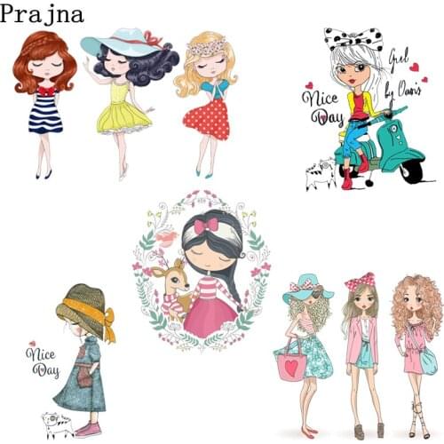 Prajna Cartoon Girl Iron On Transfers Patches For T-Shirt Heat Transfer Vinyl For Clothing Thermal Transfer Sticker Washable E