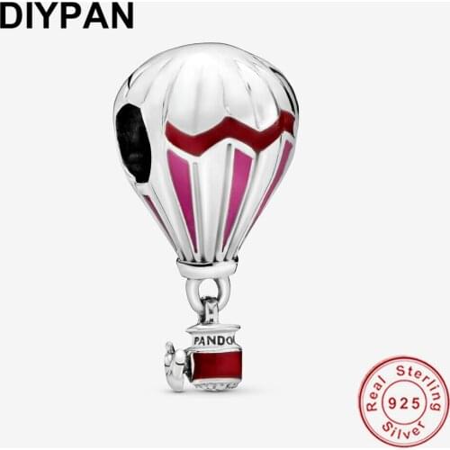 Fit Pandora Original Bracelet Charm 925 Sterling Silver Red Hot Air Balloon Travel Charm Pendant Charm Women Jewelry Berloque
