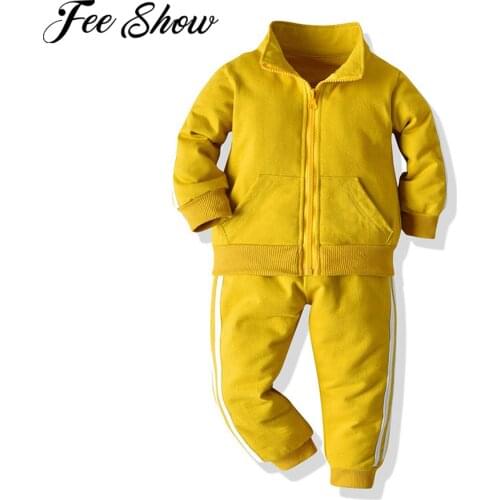 Autumn Baby Girls Boys Clothing Sets Infant Striped Prints Sport Suits Zipper Coat Tops+Pants 2Pcs Tracksuits Outfits Sets