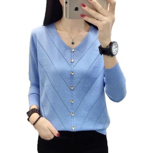 2021 Spring Fall Womens Fashion V-neck Sweater Long-Sleeved Casual Loose Wild Knitted Pullovers Female Knitwear Tops 4XLC764