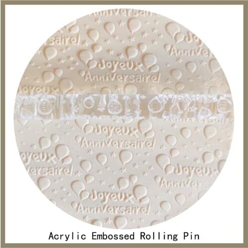 Fondant Decoration Non-stick Sugar Cookies Clay Art Projects Acrylic 3D Embossed Rolling With Joyeux Anniversaire Pattern