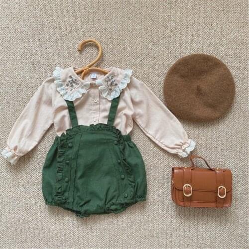 Vintage Symmetry Firlly Lace Baby Girls Strap Romper for Toddler Girls Bodysuit Children One-Piece Clothing Set Baby Costumes