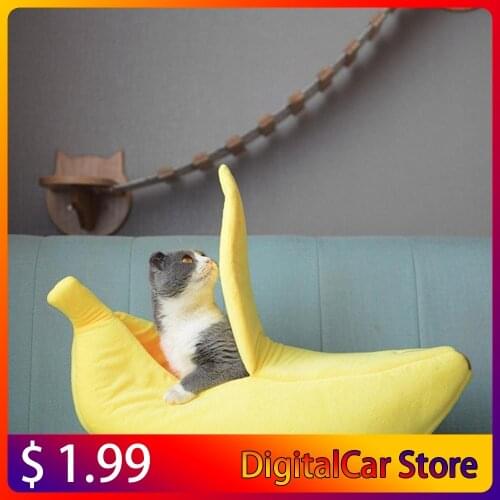 Funny Banana Shape Pets Cat Bed House Cozy Cute Banana Puppy Cushion Kennel Warm Portable Pet Basket Supplies Mat Beds