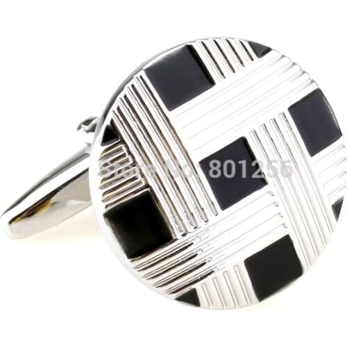Free shipping Men Cufflinks black color round check design copper material cufflinks wholesale&retail